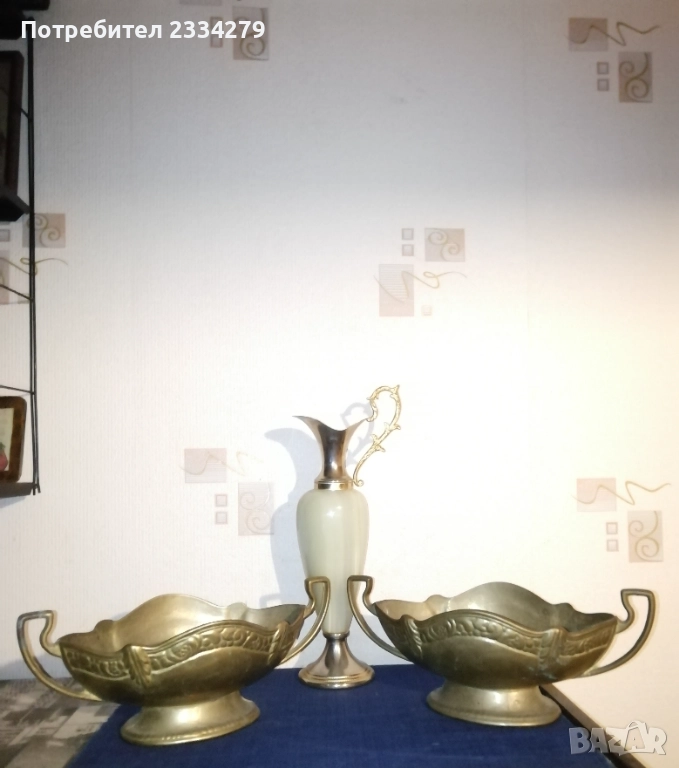 Жардиниера тип гондола, винтидж купа за плодове от масивен бронз, снимка 1