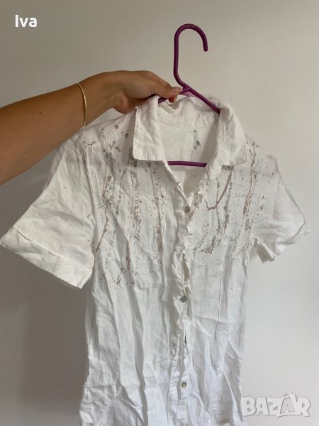 100% ленена риза бяла с къс ръкав, снимка 1
