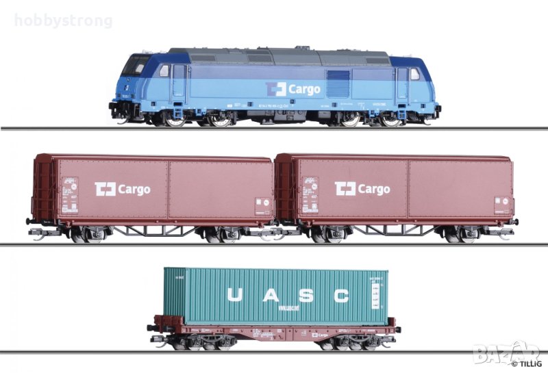 Начален комплект с TRAXX локомотив и три вагона CD Tillig 01449, снимка 1