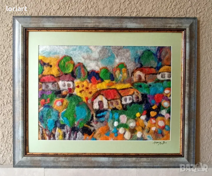 Селска идилия 1/вълнена живопис/плъст, снимка 1