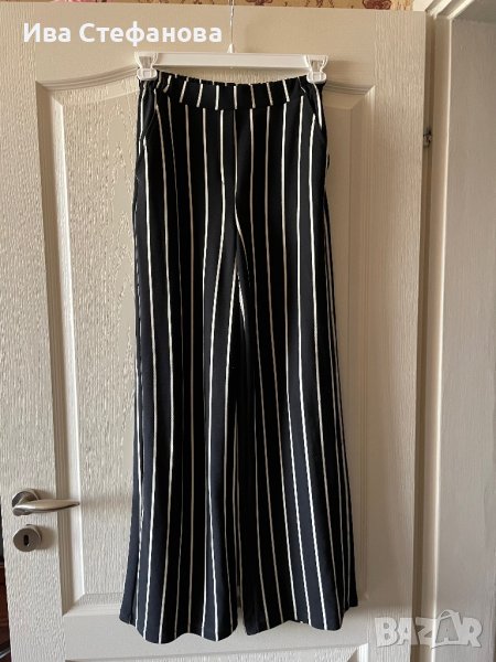 Нов one  size  висока талия ластик черно бял раиран широк прав рае панталон Bershka  S/M размер, снимка 1