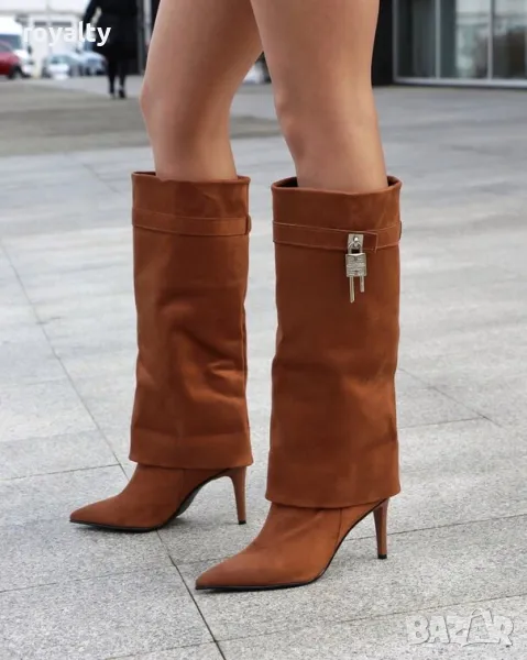 Ботуши на ток - кафяв велур, снимка 1