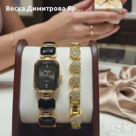 Дамски комплект часовник с кварцов механизъм и гривна, снимка 4 - Бижутерийни комплекти - 52109573