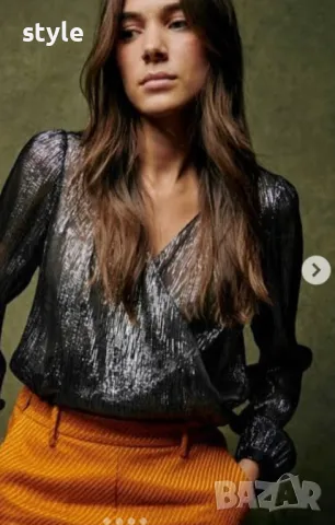 Sezane     Abelia Blouse Metallic Silver , снимка 2 - Ризи - 50434959