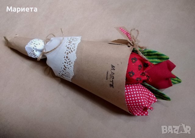 Букет Лалета Текстилни Лалета Червени Лалета Червени Цветя Ръчна Изработка Лалета от Плат , снимка 2 - Декорация за дома - 37918583