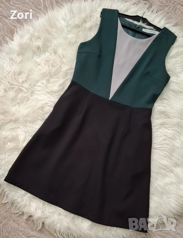 Кукленска рокля в зелено-черно-бежово цветове