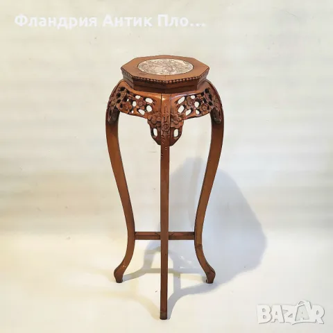 Поставка за цветя с мраморен плот и дърворезба/светла, снимка 6 - Маси - 49621382