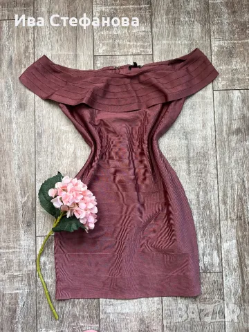 Нова парти елегантна коктейлна официална парти бандажна рокля пепел от рози , снимка 4 - Рокли - 48000074