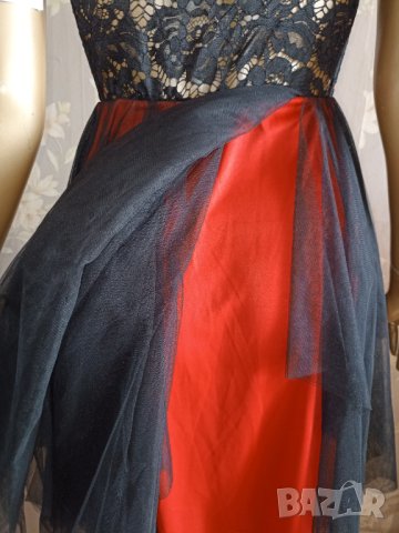 Нова италианска рокля в черно и червено, тюл и дантела М, снимка 13 - Рокли - 43601366