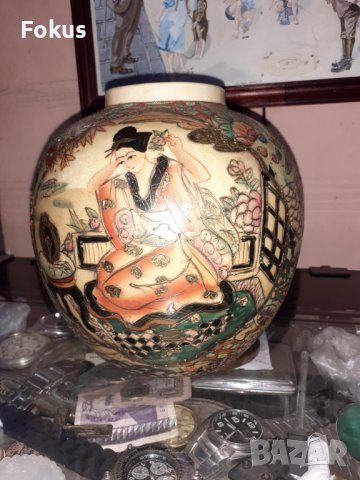 Сатцума Satsuma стара ваза буркан порцелан маркирана, снимка 2 - Антикварни и старинни предмети - 43170899