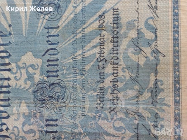 Райх банкнота 100 марки 1908г. Германия рядка за колекционери 28297, снимка 2 - Нумизматика и бонистика - 37143543