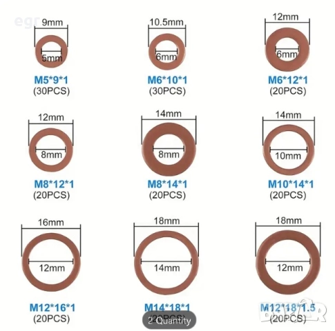 100 Медни пръстени шайби за пробка, дюзи бензин дизел по размер, снимка 3 - Аксесоари и консумативи - 49252899