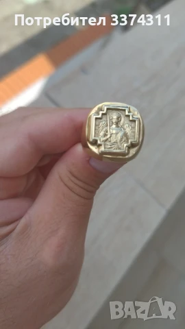 Уникален масивен златен пръстен Св арх Михаил,Св Георги
