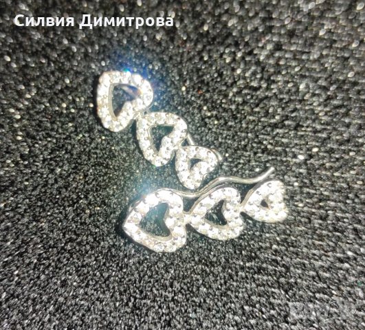 Сребърни обеци със сърца по ухото печат 9️⃣2️⃣5️⃣, снимка 1 - Обеци - 35354754