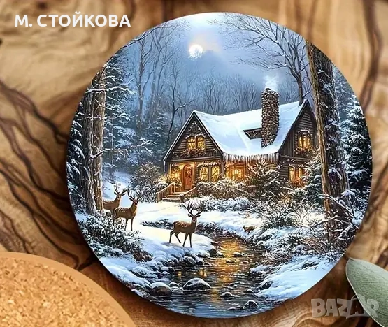 Големи дървени магнитчета за Коледа - къща в гората, снимка 4 - Декорация за дома - 51622439