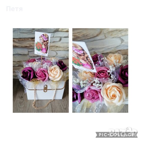 Кашпи със сапунени рози и цветя от креп хартия, снимка 11 - Изкуствени цветя - 39087697