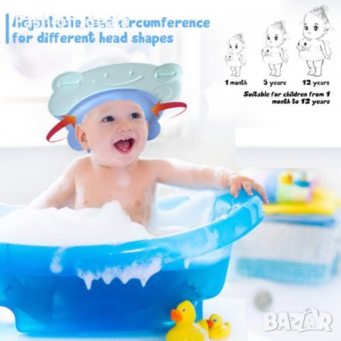 Бебешки Мек Силиконов Комплект за къпане Душ шапка козирка протектор от шампоан и термометър, снимка 2 - За банята - 33619352