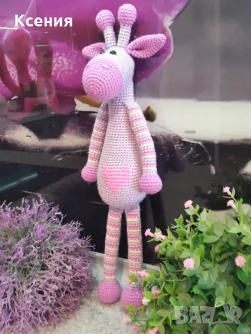 Подаръци за Св. Валентин. Плетена играчка Жираф, Ръчно изработена, Перфектен подарък, снимка 4 - Плюшени играчки - 48065228