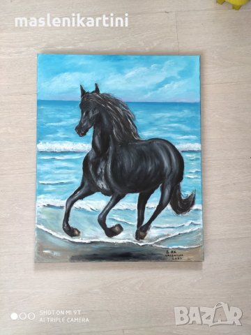 Маслена картина море и кон, снимка 2 - Картини - 28337138