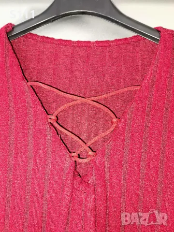 Елегантна блузка с интересно деколте, налична в бордо и светло синьо, снимка 4 - Блузи с дълъг ръкав и пуловери - 47868771