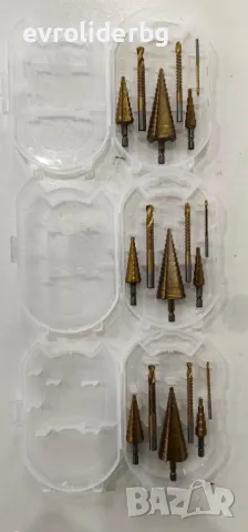 ШОК ЦЕНА!!! СТЪПАЛОВИДНИ/КОНУСНИ И ФРЕЗЕРИ СВРЕДЛА-БУРГИИ 4-32ММ. 6 БРОЯ КОМПЛЕКТ.