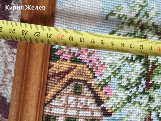 СТАР ГОБЛЕН СЕЛСКА КЪЩА ГЕРМАНИЯ ПАСТОРАЛЕН ПРОЛЕТЕН СЕЛСКИ ПЕЙЗАЖ в ДЪРВЕНА РАМКА 30925 , снимка 4 - Гоблени - 37791358