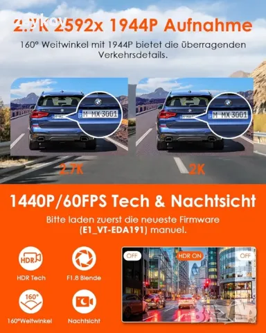 видеорегистратор VANTRUE E1 2.7K Dashcam Mini Car WiFi GPS, 2.5K 1440P/60FPS Dash Cam, снимка 3 - Друга електроника - 49820754