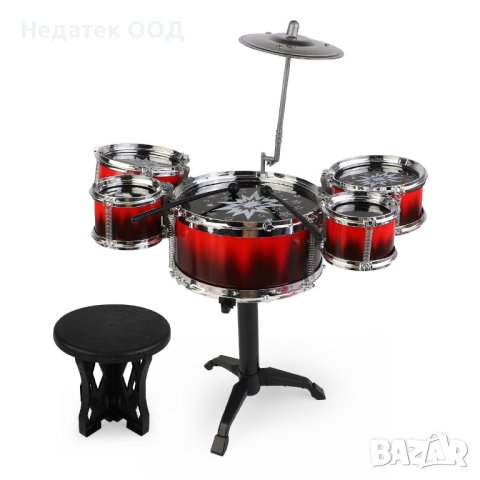 Комплект барабани и табуретка, Червен/ черен