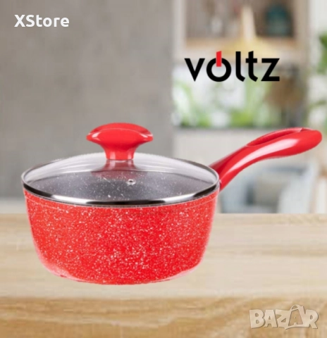 Касерола с капак Voltz, 18см./1.6л., Мраморно покритие, Индукция, Червен, снимка 3 - Съдове за готвене - 52507077