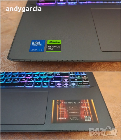 NVidia RTX 5080 16GB/Core Ultra 9 275HX/32GB RAM/1TB NVMe/MSI Vector 16HX/16 QHD 240hz/Гаранция, снимка 12 - Лаптопи за игри - 52156318