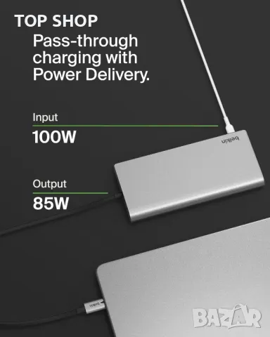 Belkin USB-C 8 в 1 хъб,2 USB-C, 2 USB-A, 2 HDMI, Ethernet и 100 W порт, снимка 4 - Кабели и адаптери - 49451998