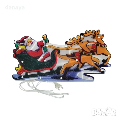 5311 Светеща коледна украса Дядо Коледа с шейна, LED светлини, 44 см, снимка 3 - Декорация за дома - 47667499