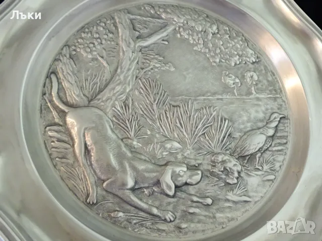 Пано от калай с ловна картина Куче,Фазан. , снимка 2 - Антикварни и старинни предмети - 49934364