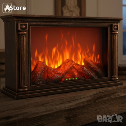 LED камина с ефект на тлеещи въглени – безопасна и стилна атмосфера у дома. Бяла/кафява, снимка 4 - Декорация за дома - 52440160