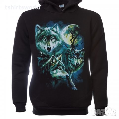 Нов мъжки суичър с дигитален печат Три вълка, пълнолуние, Серия вълци, снимка 7 - Суичъри - 30163088