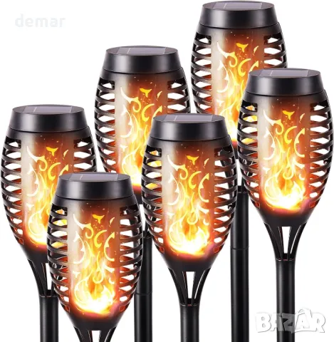 YeSunny соларни градински лампи, 6 броя с трептящи и танцуващи пламъци, IP65, снимка 1