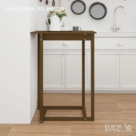 Бар маса, меденокафява, 80x80x110 см, борово дърво масив, снимка 7 - Маси - 48351417