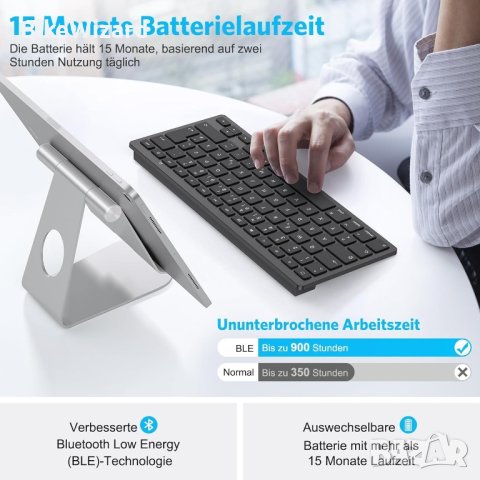 Emetok Bluetooth клавиатура ултратънка съвместима с iPad  и др. НОВА, снимка 6 - Клавиатури и мишки - 43575030