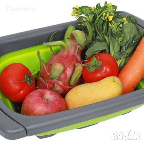 Сгъваема правоъгълна кошница за измиване и изцеждане на плодове и зеленчуци, снимка 5 - Други стоки за дома - 43613356
