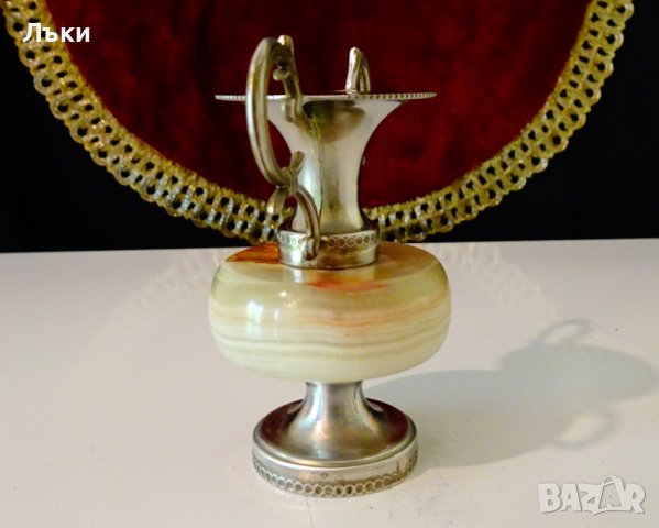 Посребрена амфора,ваза,свещник,нефритен оникс. , снимка 2 - Вази - 37369756