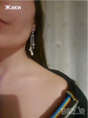 Висящи обеци с перли и метал, снимка 4 - Обеци - 28310563