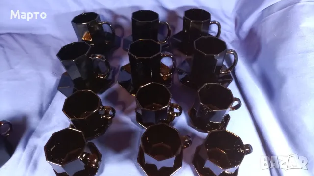 Френски черен аркопал за чай и кафе с чинийки и каничка за мляко, снимка 8 - Чаши - 49677798