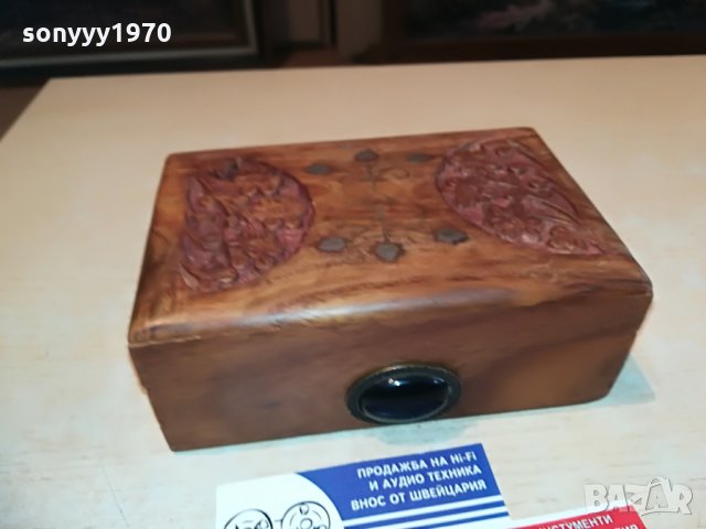 КРАСИВА ДЪРВЕНА КУТИЯ С ЧЕРЕН КАМЪК-16Х10Х6СМ, снимка 9 - Антикварни и старинни предмети - 28722844