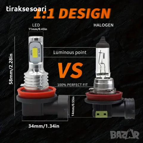 2 БРОЯ Жълти Диодни крушки HB4 9006 100W 12V +100% повече светлина, снимка 3 - Аксесоари и консумативи - 48789922