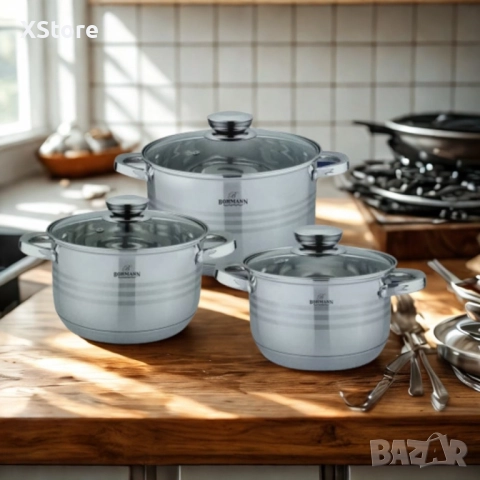 Комплект тенджери от неръждаема стомана Bohmann, Класика и удобство за всяка кухня (6 части), снимка 4 - Съдове за готвене - 52496758