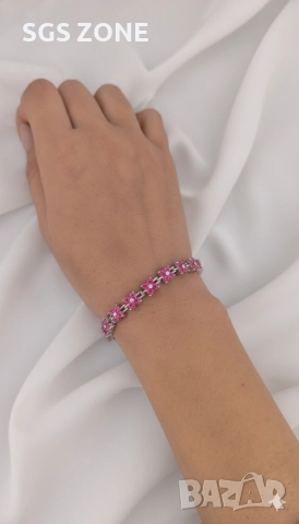 сребърна гривна с естествен розов топаз, снимка 4 - Гривни - 52689412