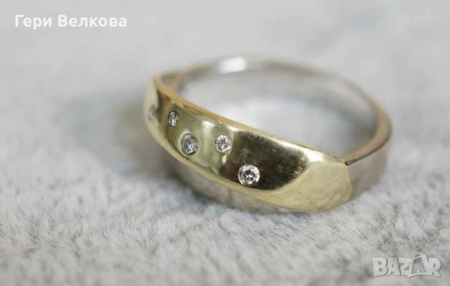 Златен пръстен 14к с диаманти, снимка 3 - Пръстени - 51801910