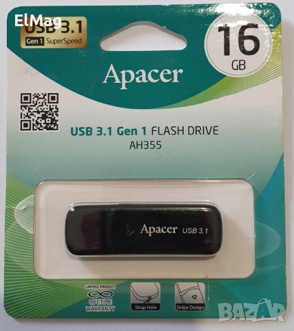 USB памет Apacer 16GB AH355 Black - USB 3.1