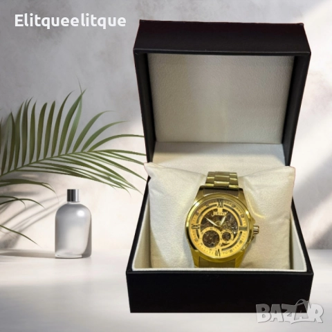 Златист мъжки часовник LEIYI с модерен дизайн циферблат, снимка 4 - Мъжки - 52278949