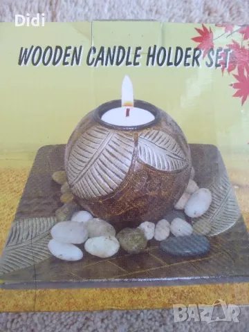 Свещник дърво и камъни, снимка 2 - Декорация за дома - 49062603